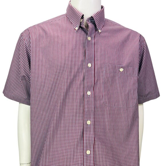 Orvis Mens Shirt Red Blue Check Short Sleeve Button Down Cotton Poplin Size L - Picture 4 of 14